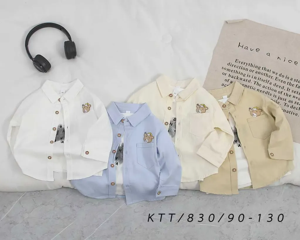 [250150830114] 口袋上戴帽小熊衬衫 (白色)