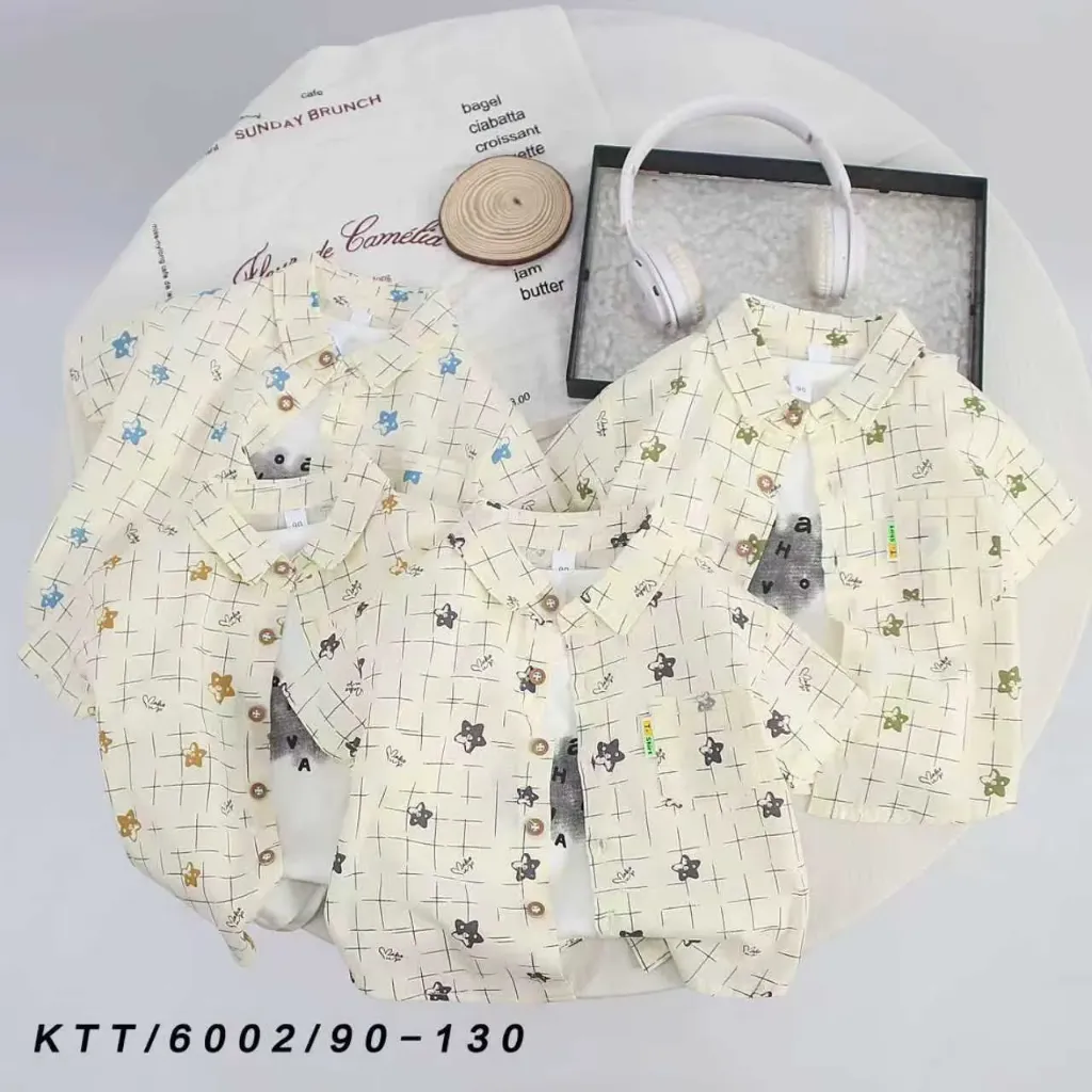 满印格子星星短袖衬衫