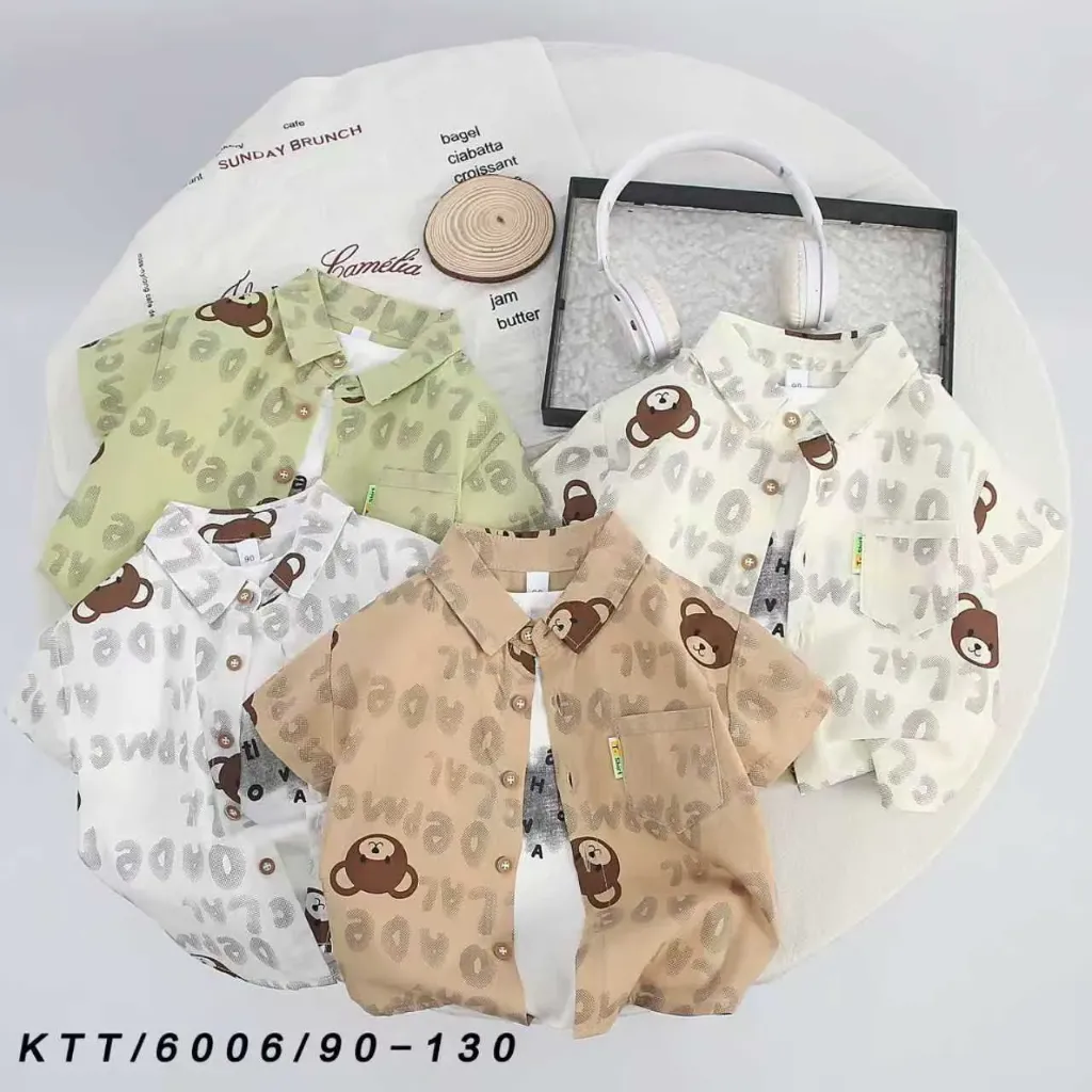 满印字母熊头短袖衬衫