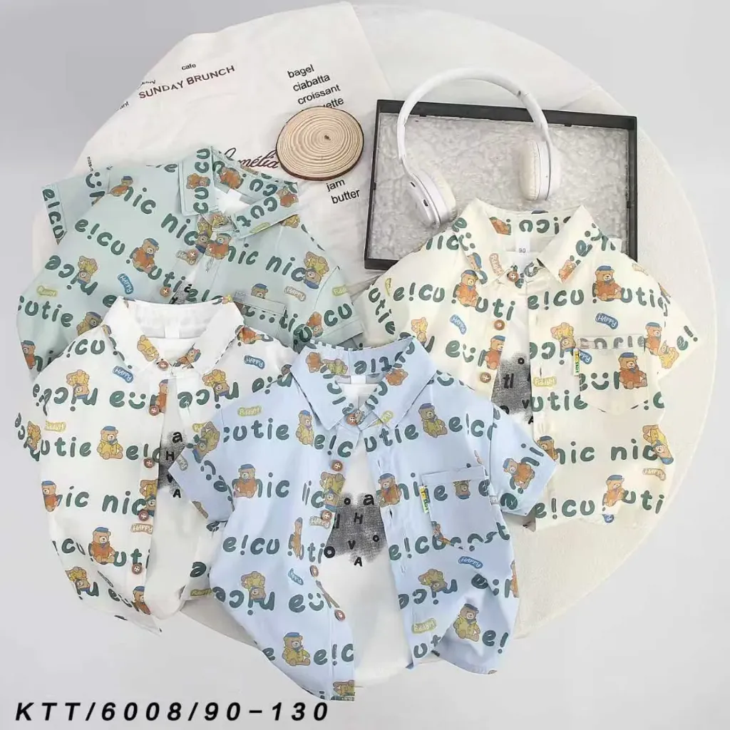 满印nice/cutie熊短袖衬衫
