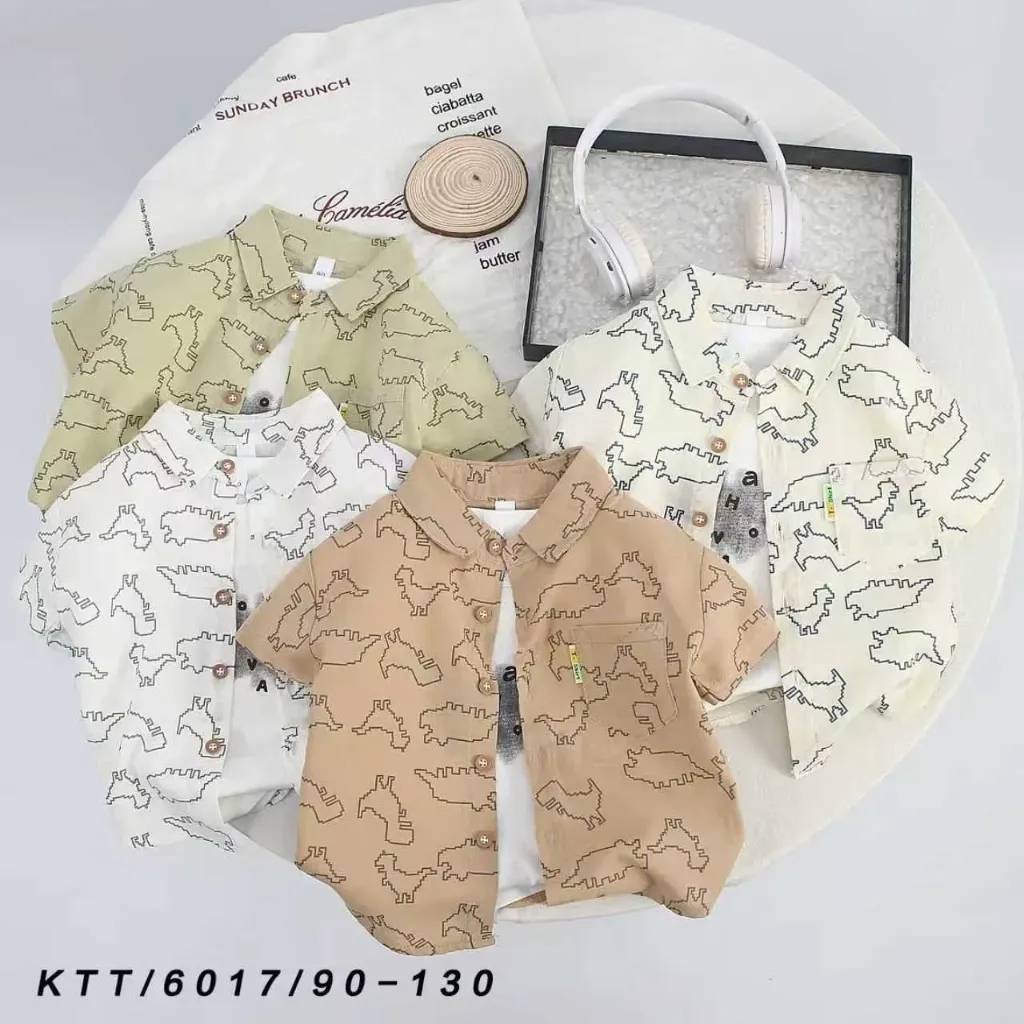 满印像素边恐龙短袖衬衫