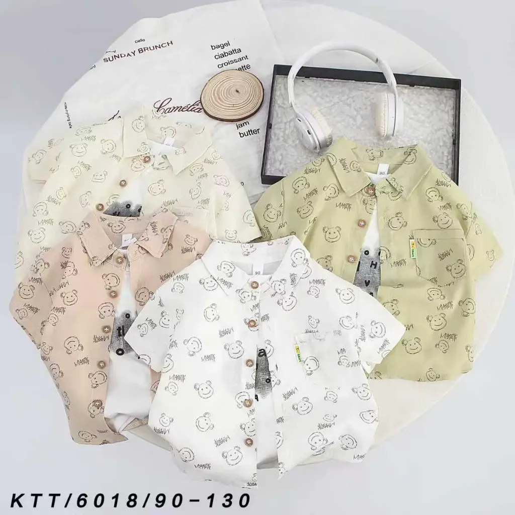 满印大嘴熊头短袖衬衫