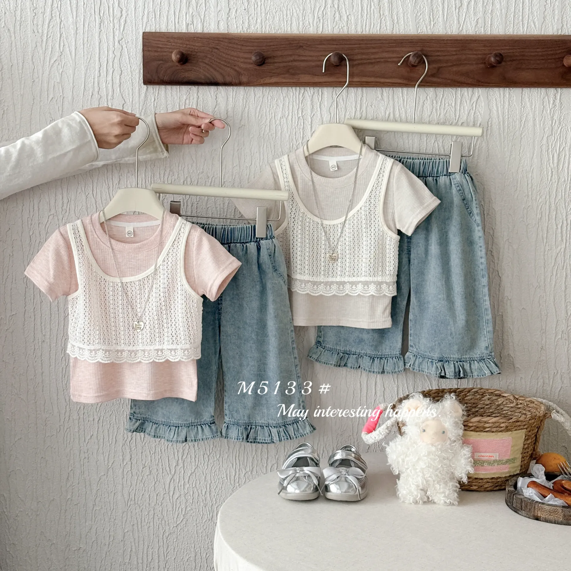 爱心项链短袖二件套