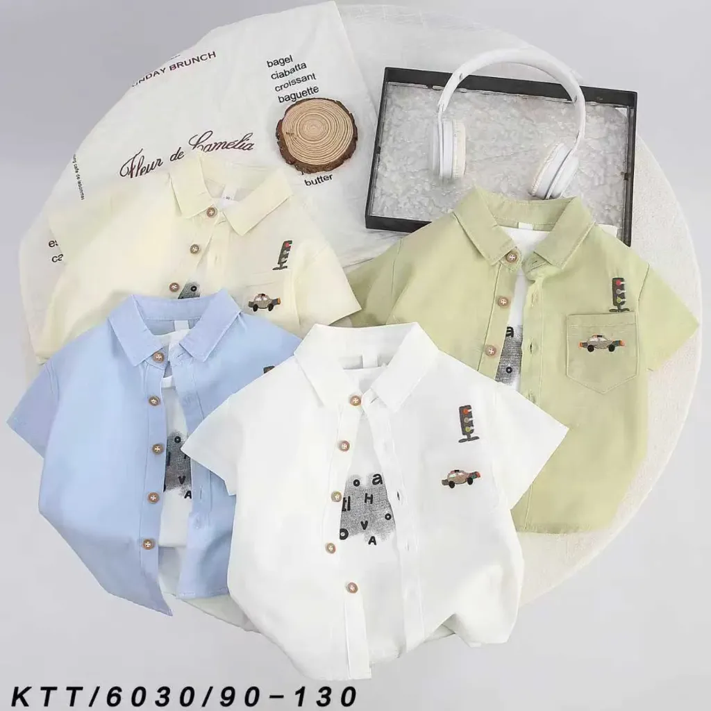 口袋小汽车上红绿灯短袖衬衫