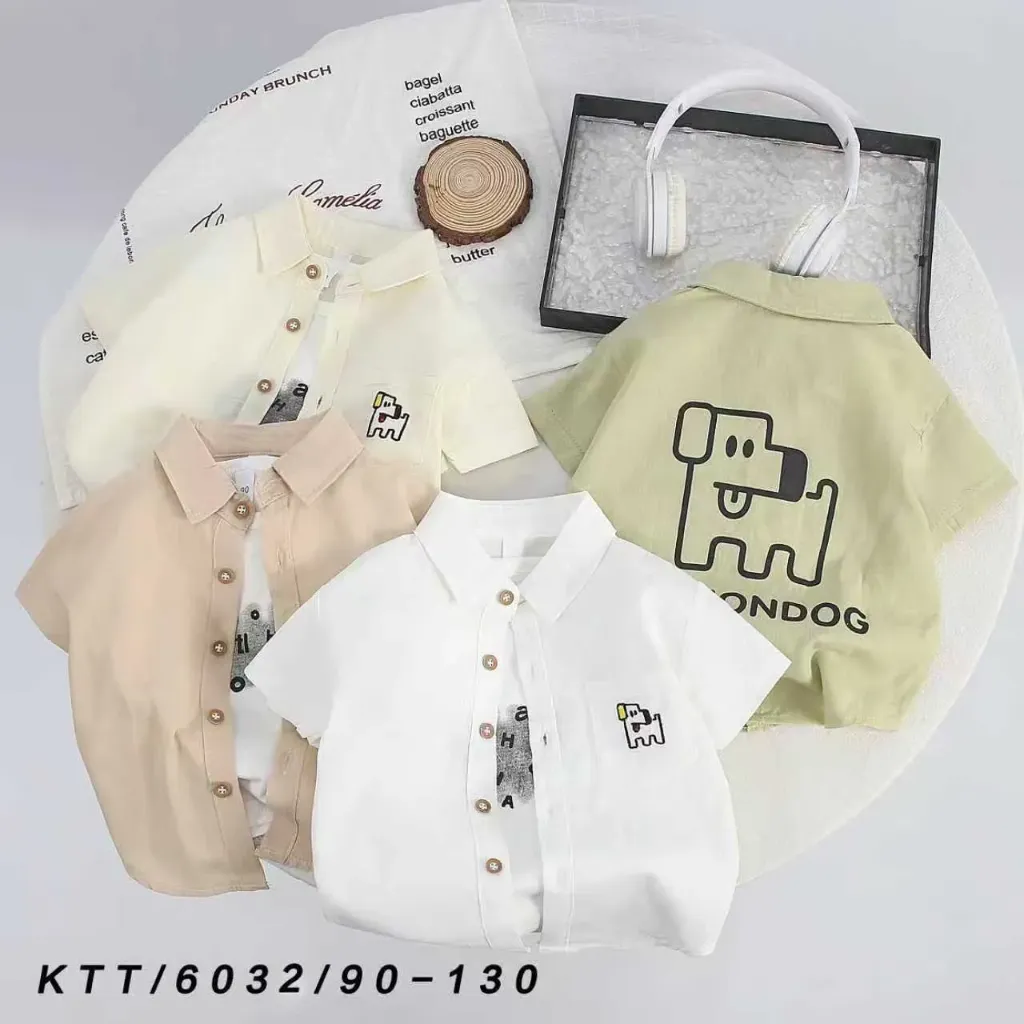 口袋黄耳小狗短袖衬衫