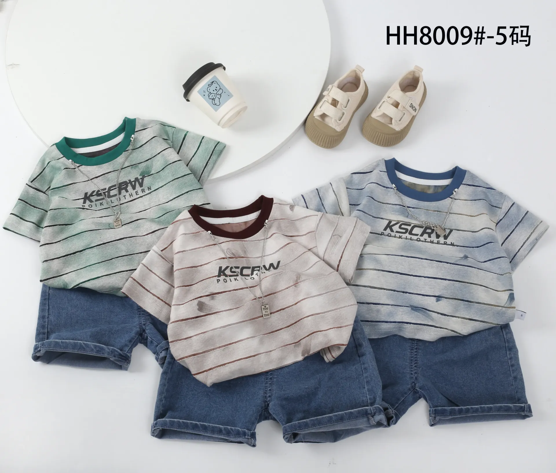 [250338009330] KSCRW条纹短袖二件套 (黑色)