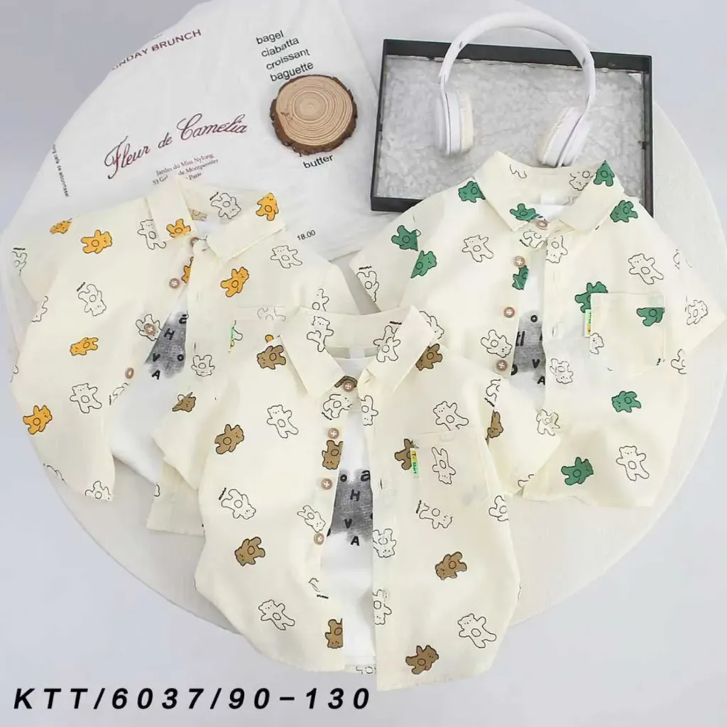 满印小熊短袖衬衫