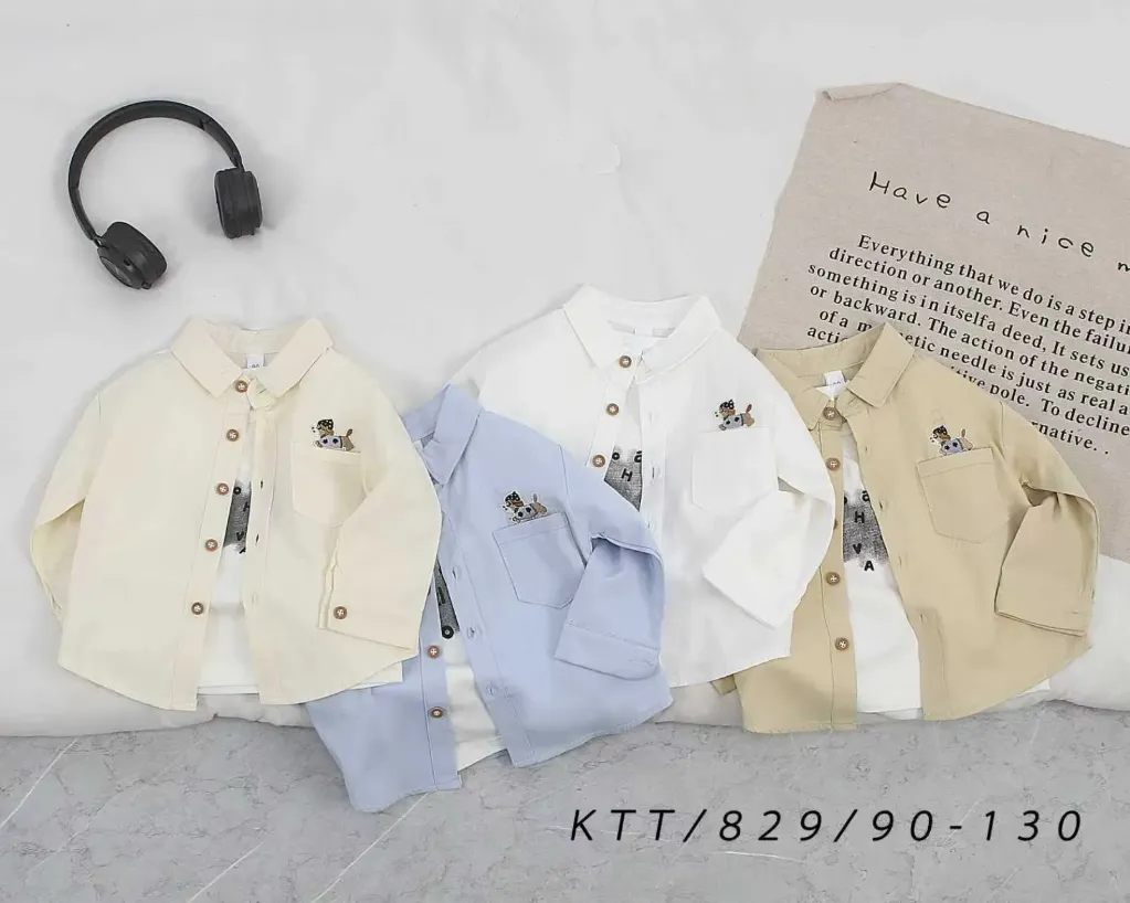 [250150829114] 口袋上戴帽小狗衬衫 (白色)