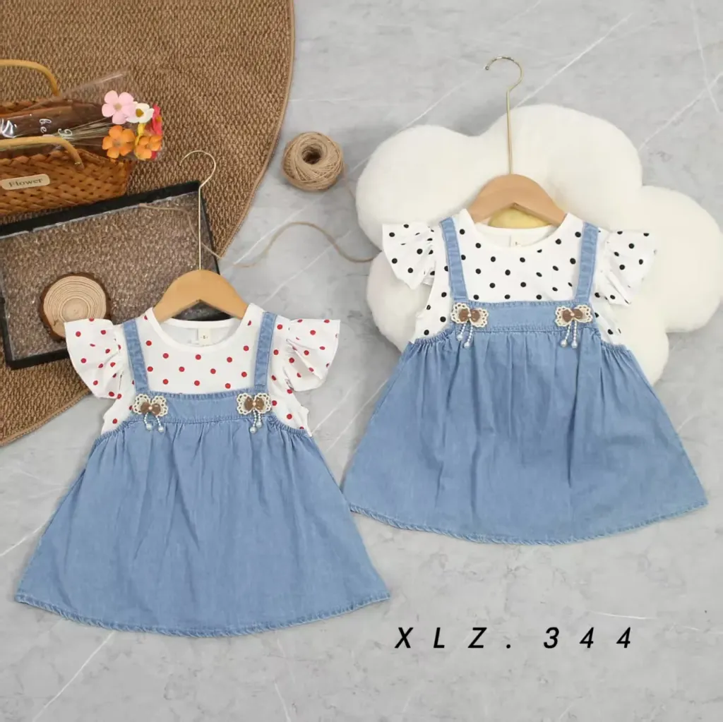 二蝴蝶结点子牛仔裙