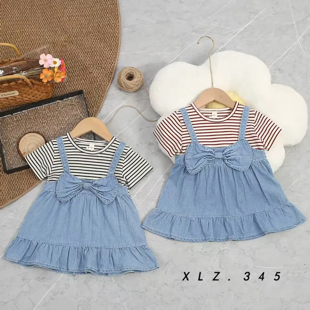 大蝴蝶结条纹牛仔裙