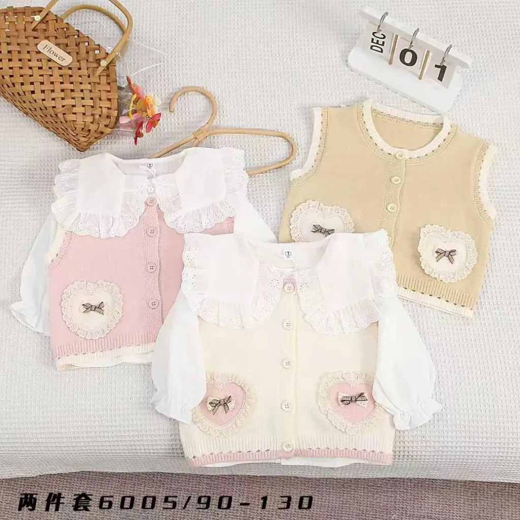 二爱心蝴蝶结花边标毛衣二件套