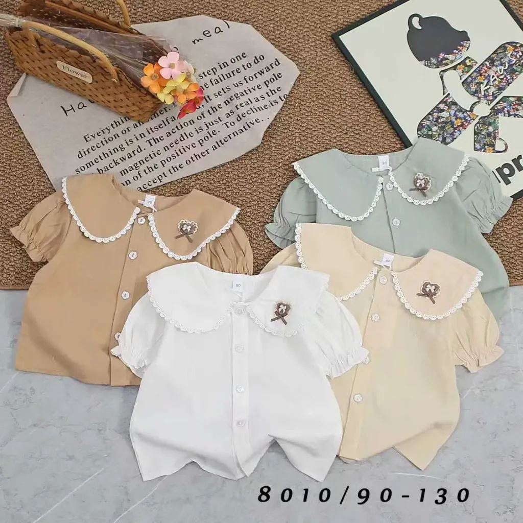 [250168010213] 领绣花边爱心蝴蝶结标衬衫 (白色)