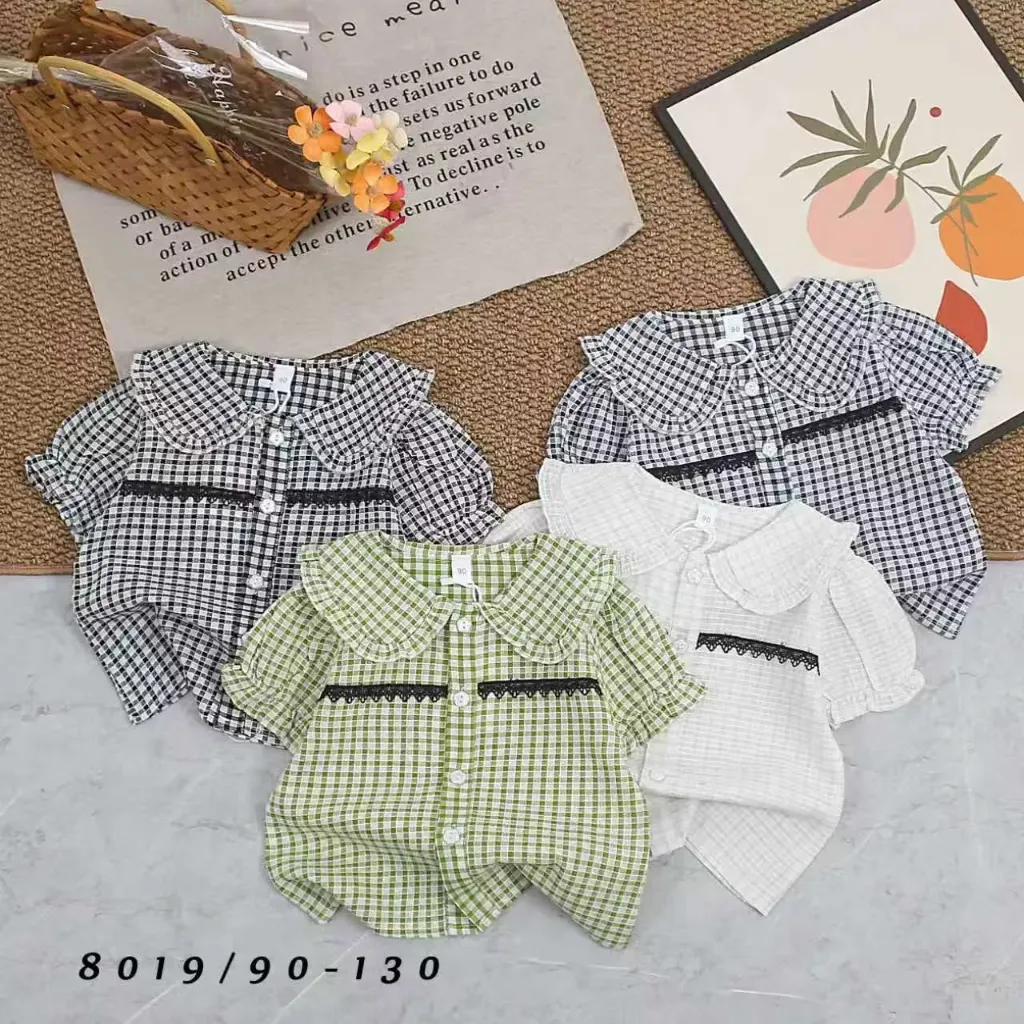 [250168019113] 黑花边格子衬衫 (白色)