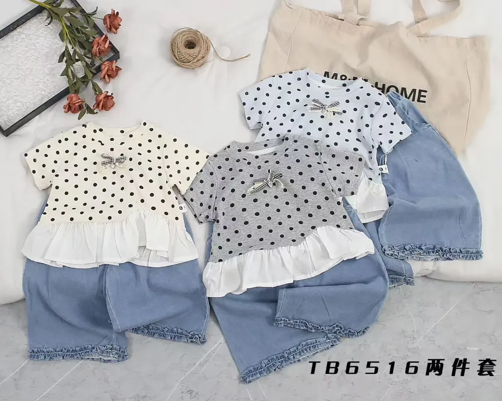 满印大点蝴蝶结二件套