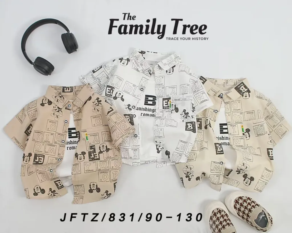 满印方块字母米奇衬衫