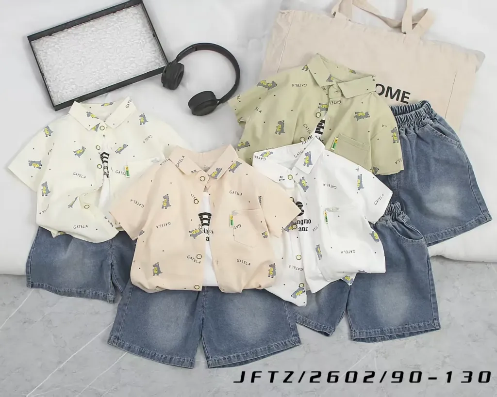 满印GATELA恐龙短袖衬衫二件套