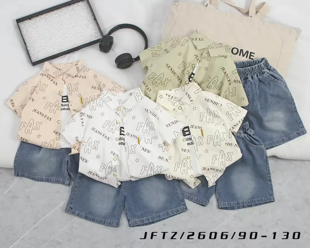 满印FAX短袖衬衫二件套