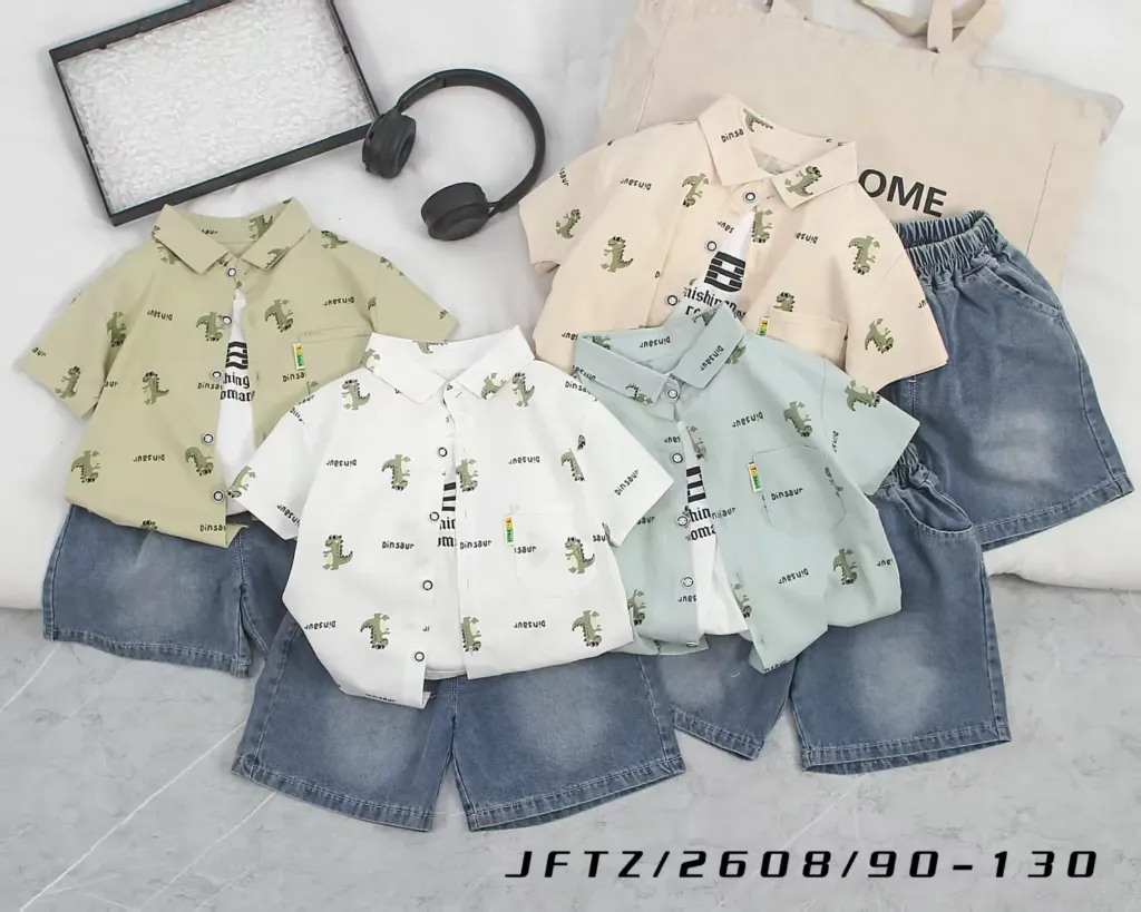 满印Dinsaur恐龙短袖衬衫二件套