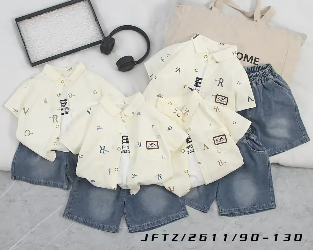 满印字母口袋ABC标短袖衬衫二件套