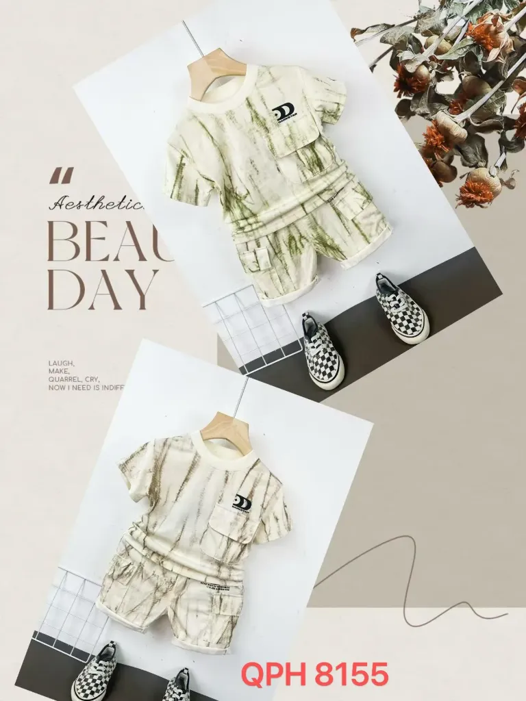 口袋上印大D短袖二件套