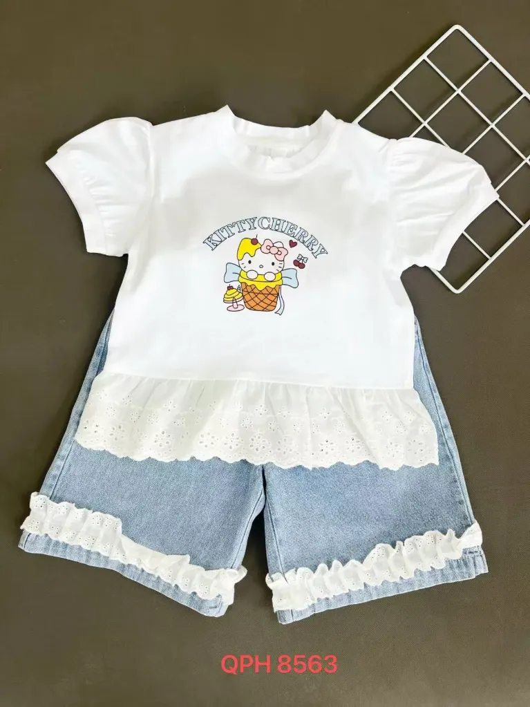[250278563129] KITTYCHERRY短袖二件套 (白色)
