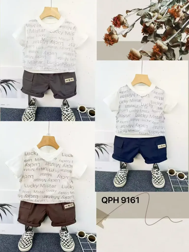 满印LuckyMistar背心短袖三件套