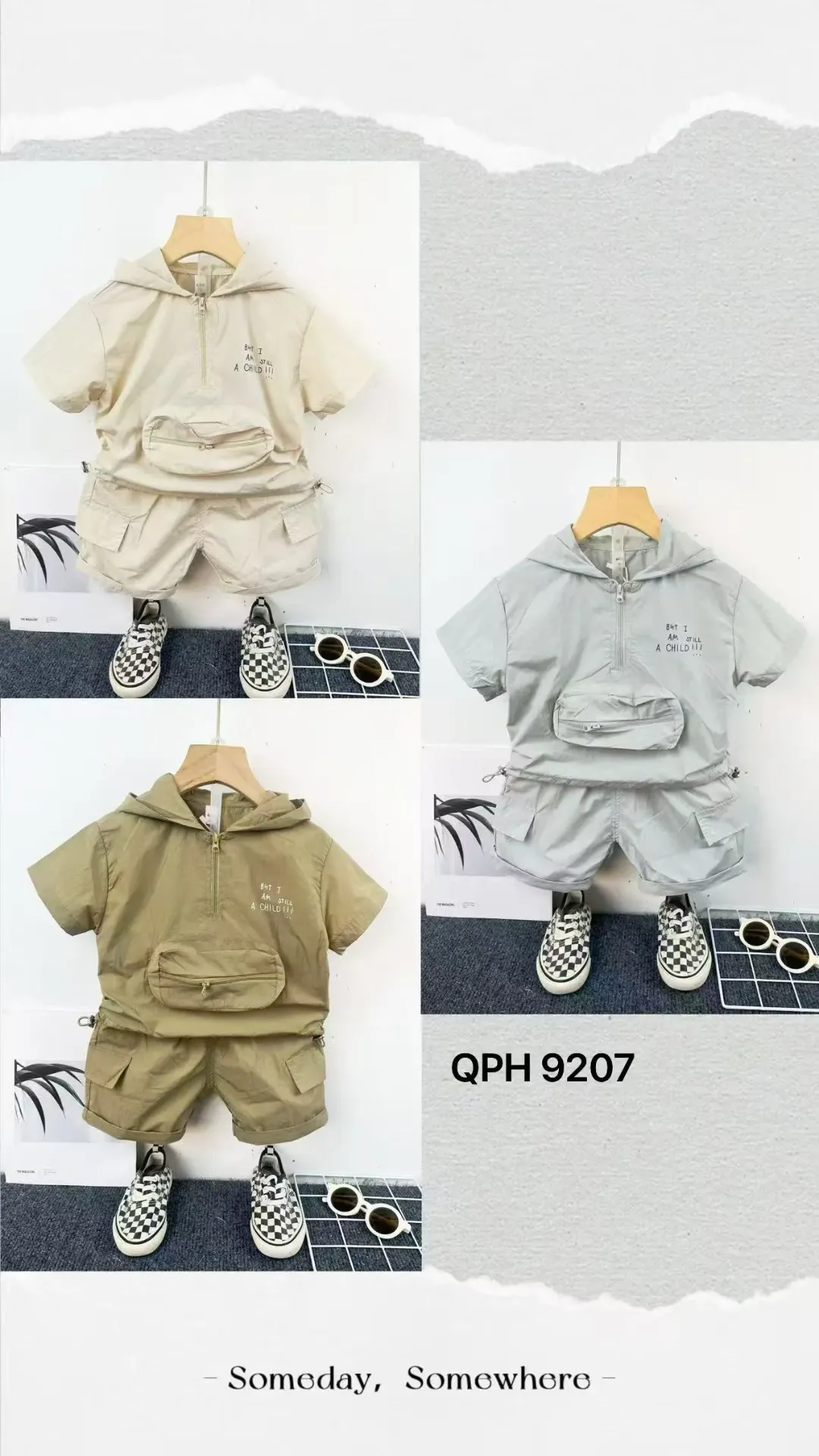 [250279207335] ButI肚口袋短袖二件套 (卡其色)