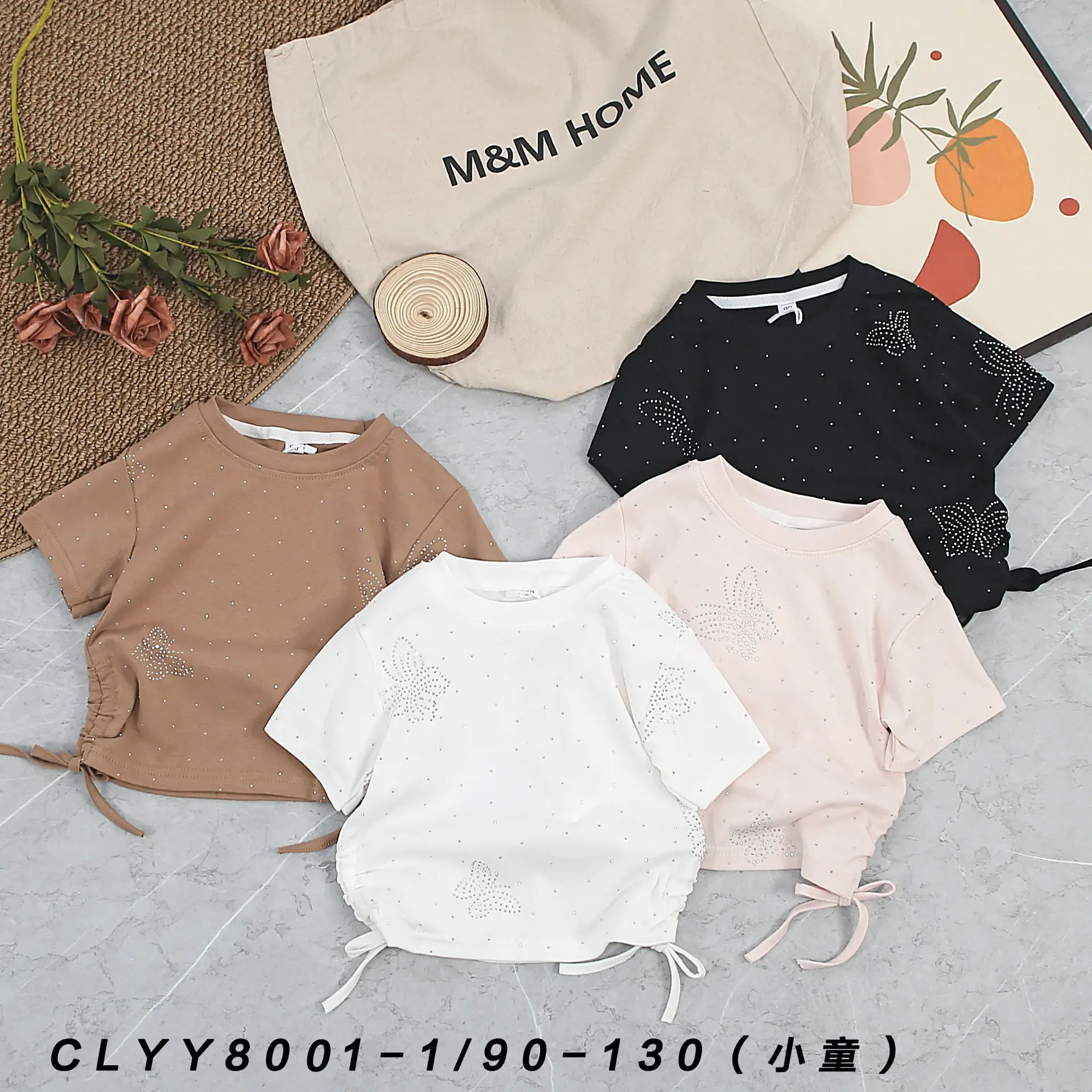 蝴蝶点烫钻短袖