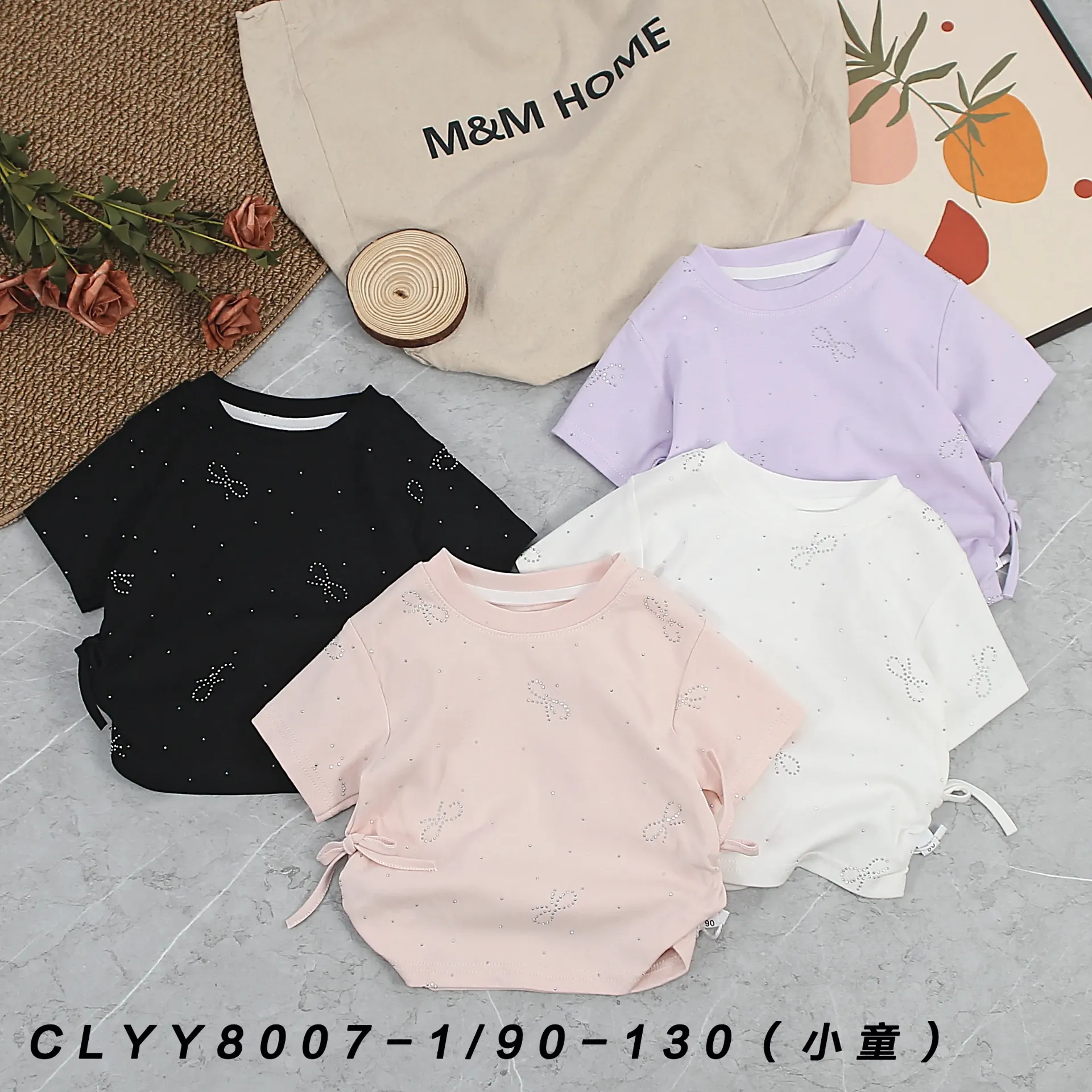 蝴蝶结点烫钻短袖