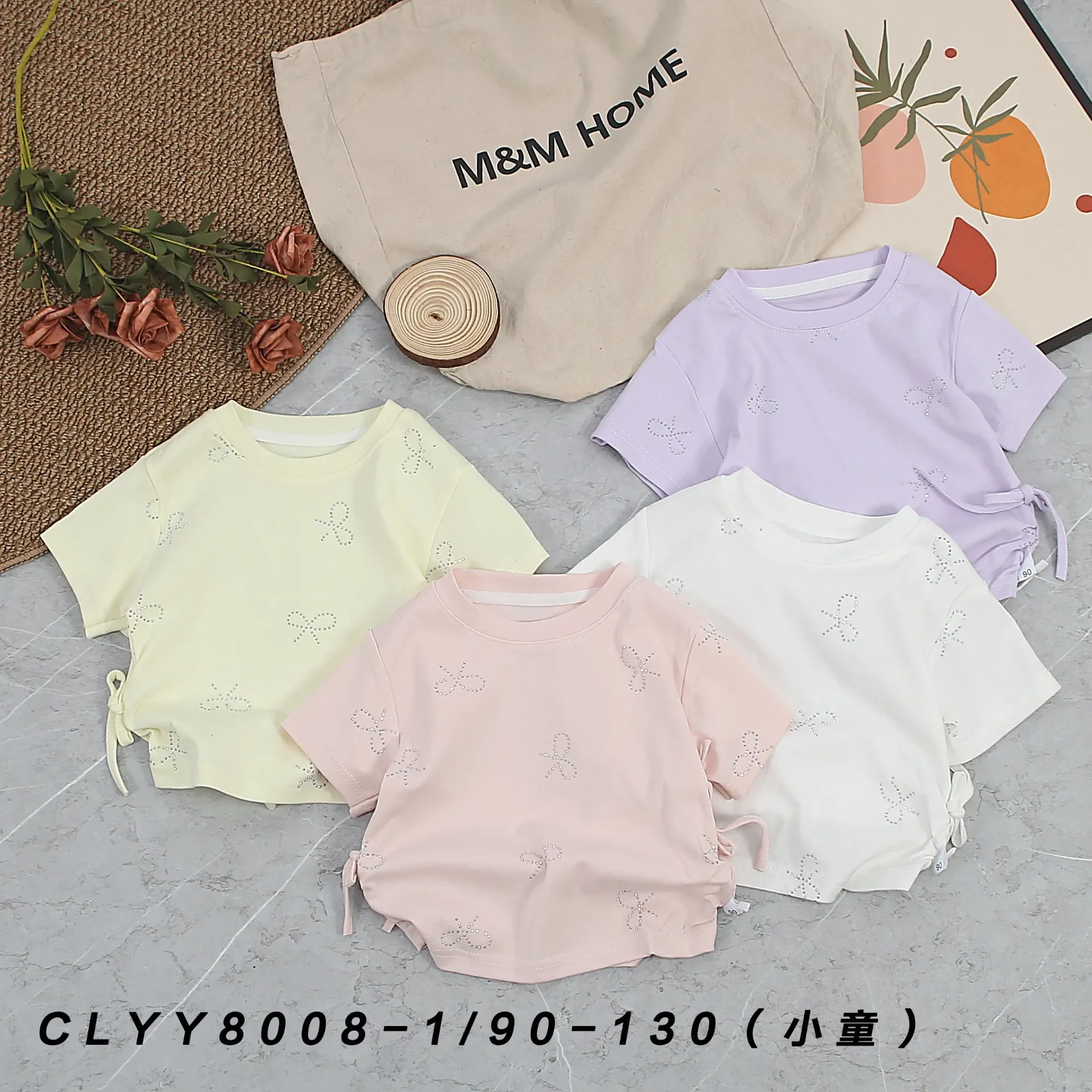 蝴蝶结烫钻短袖