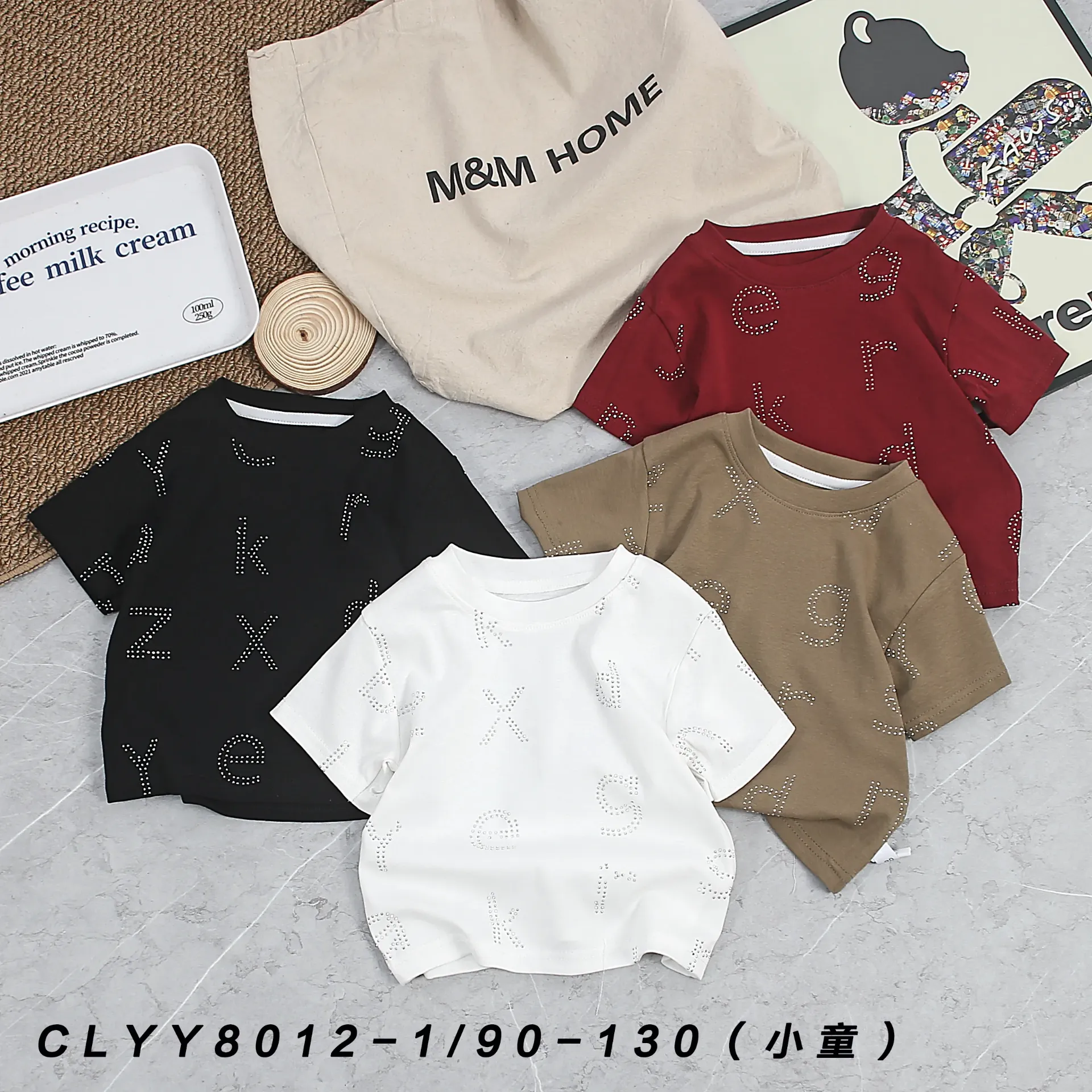 双层字母烫钻短袖