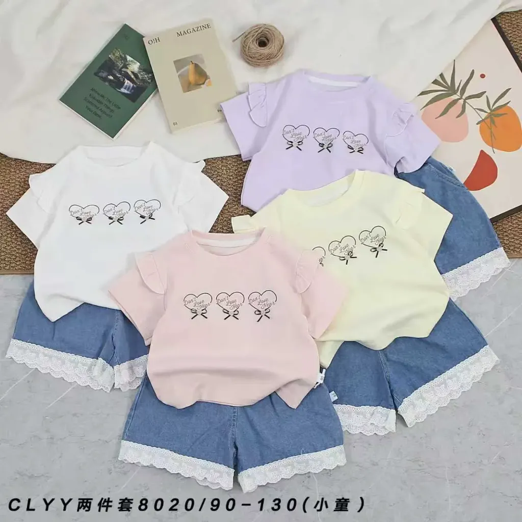 三爱心蝴蝶结短袖二件套