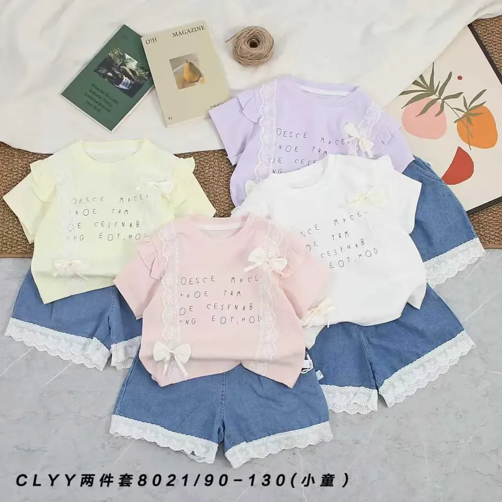 [250308021127] OESCEMPCE二竖花边短袖二件套 (白色)