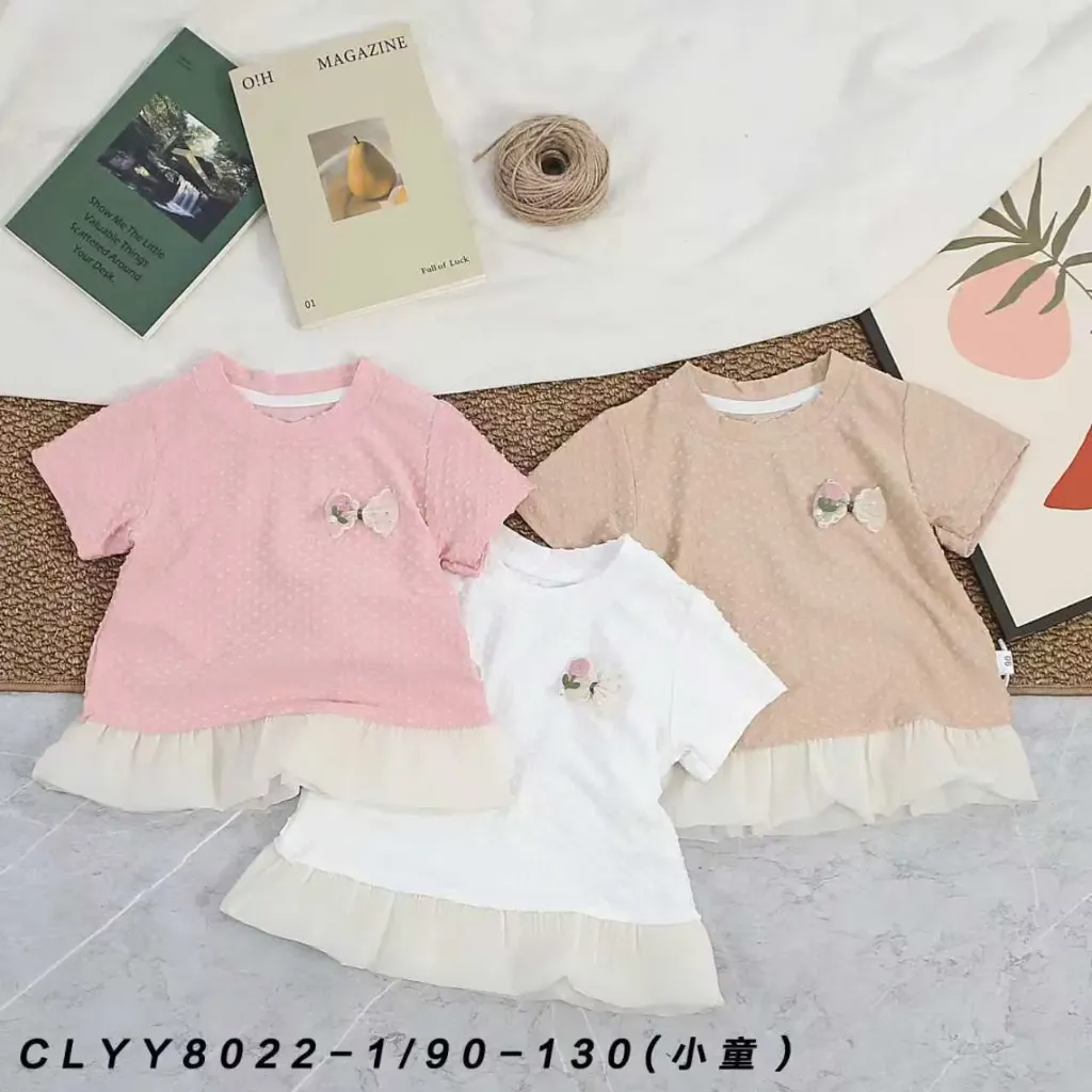 蝴蝶结泡泡布短袖