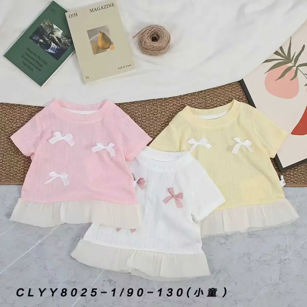 三蝴蝶结竖纹布短袖