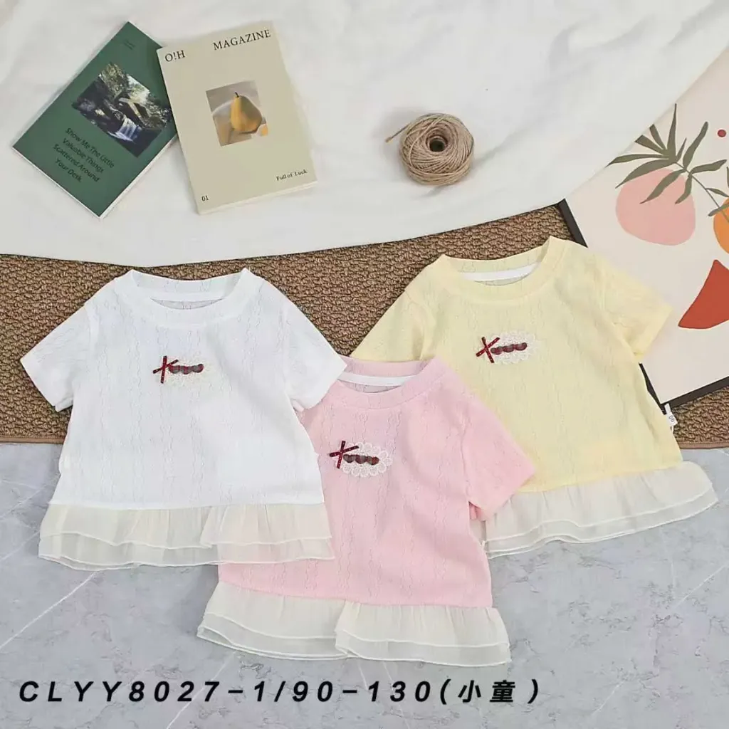 三爱心蝴蝶结标竖纹布短袖