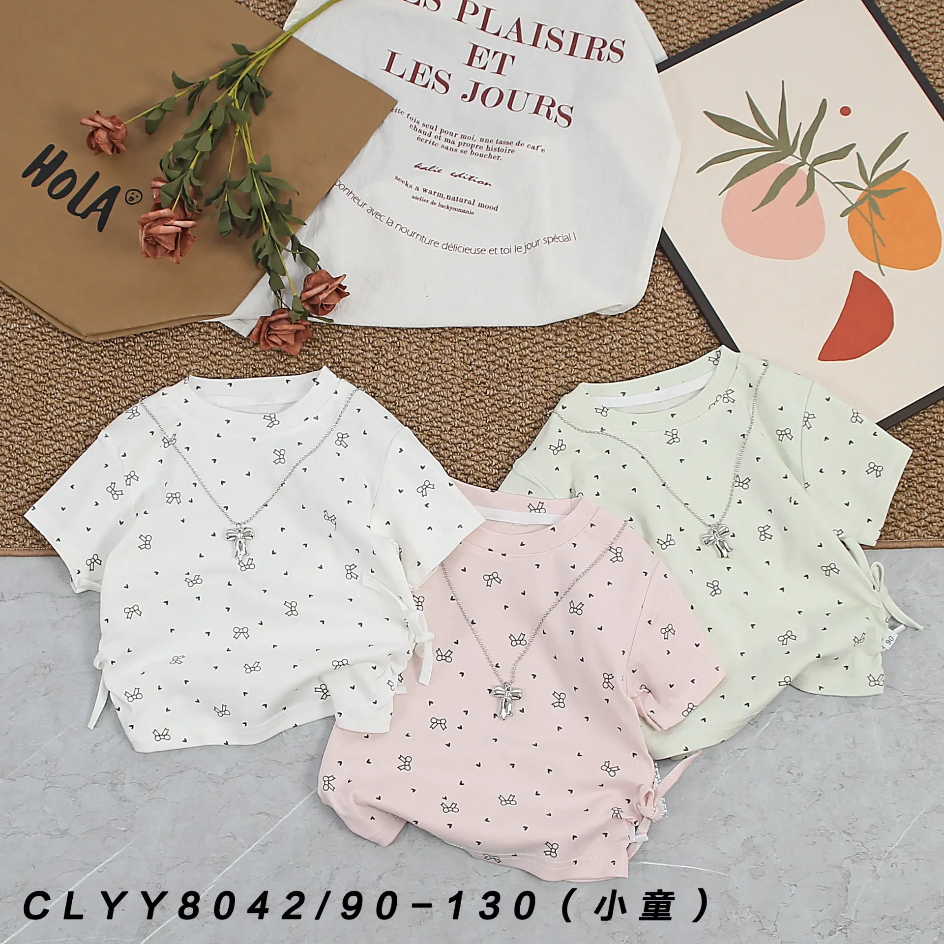 满印蝴蝶结爱心短袖