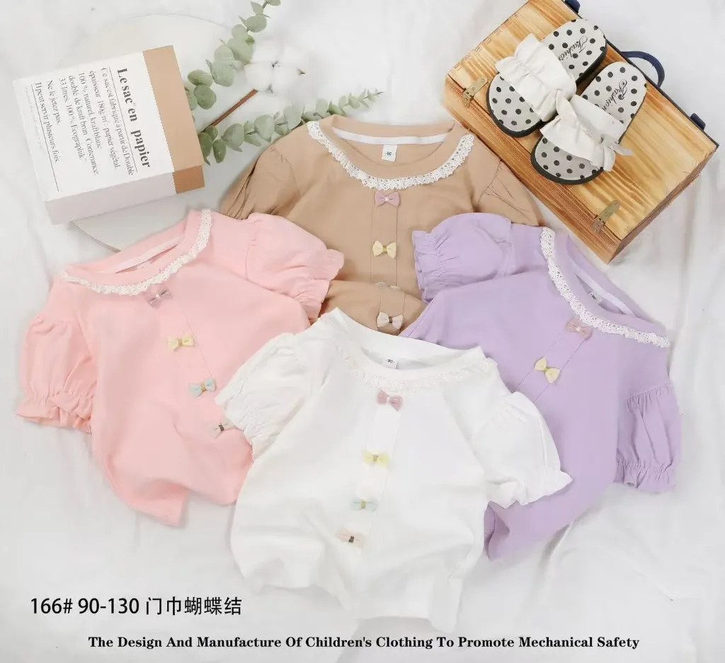 四蝴蝶结花边领短袖