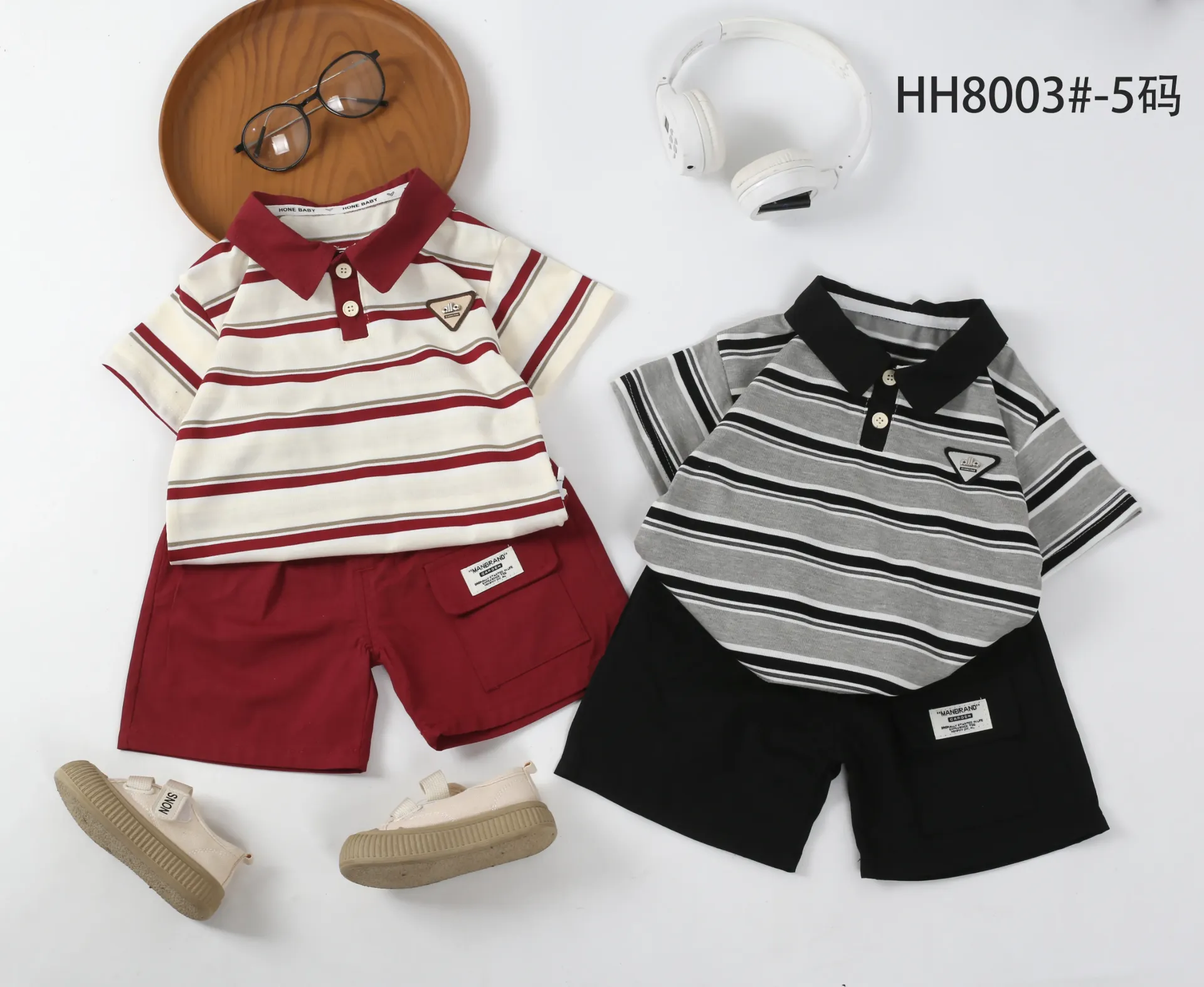 allo三角标条纹短袖polo衫二件套