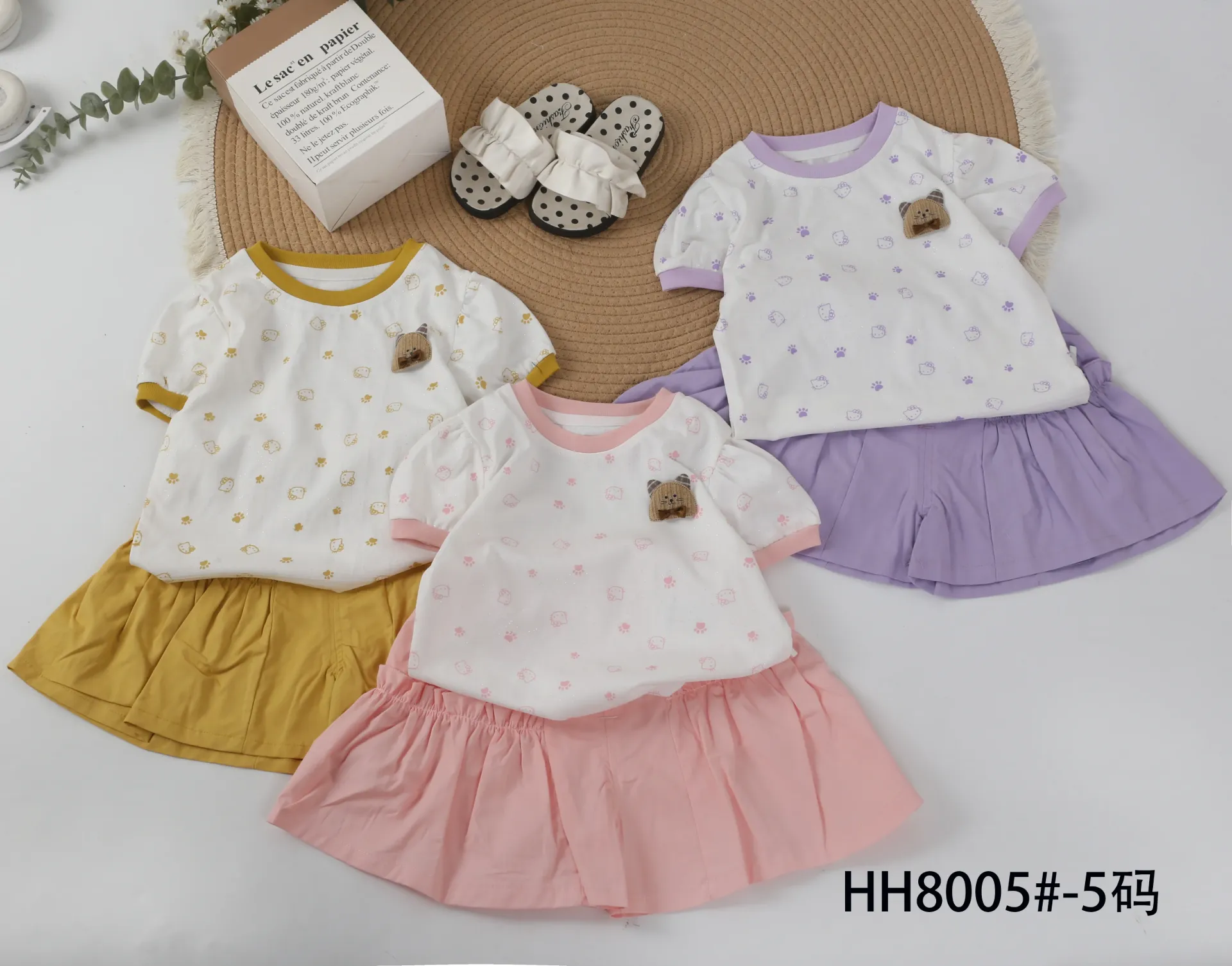 满印Kitty猫爪印短袖二件套