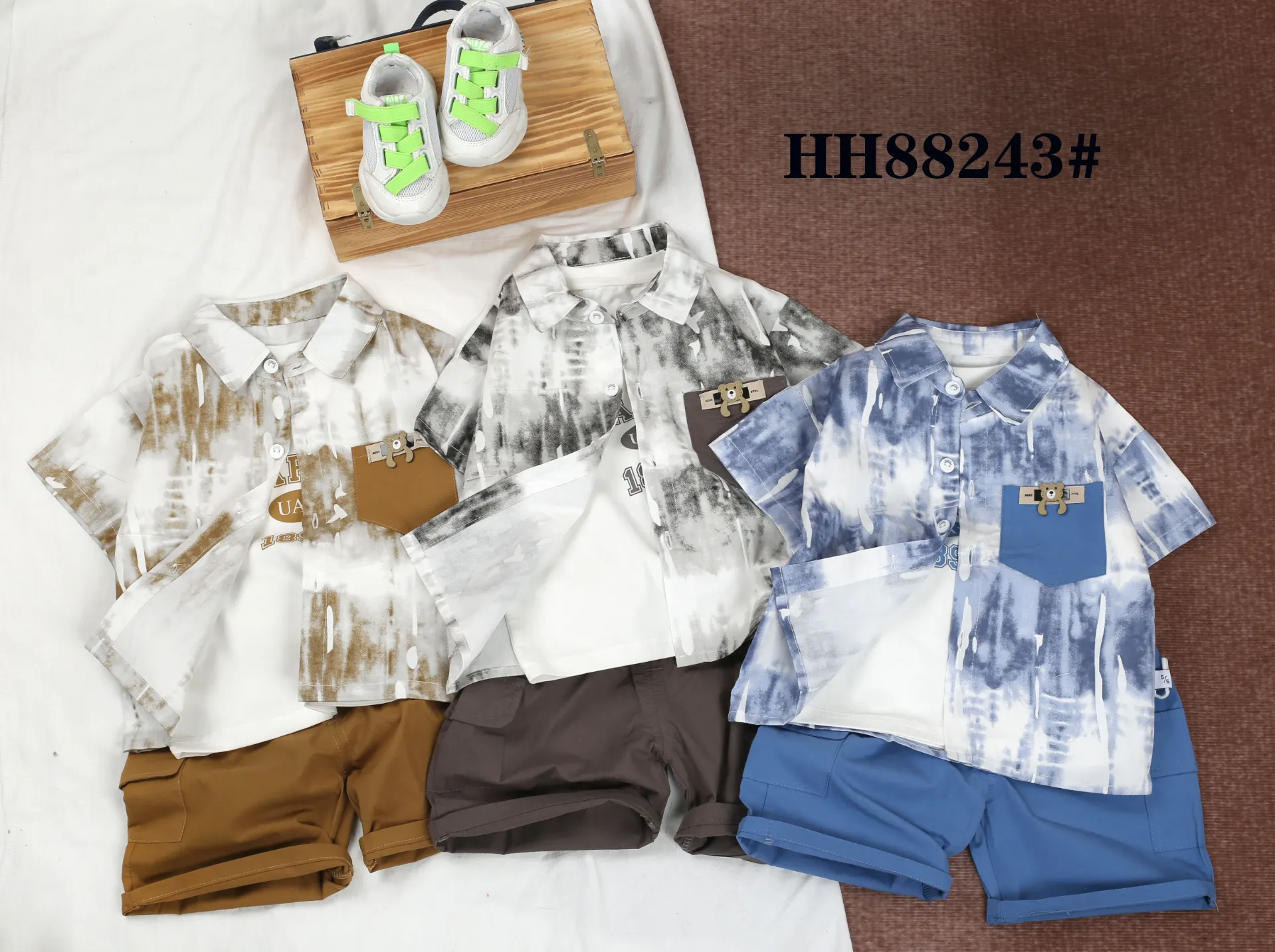 口袋熊头摆手标衬衫短袖三件套