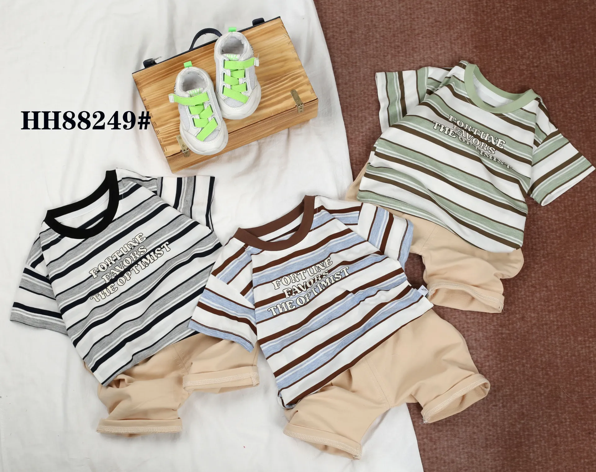 [250338249221] FORTUNE条纹短袖二件套 (棕色)