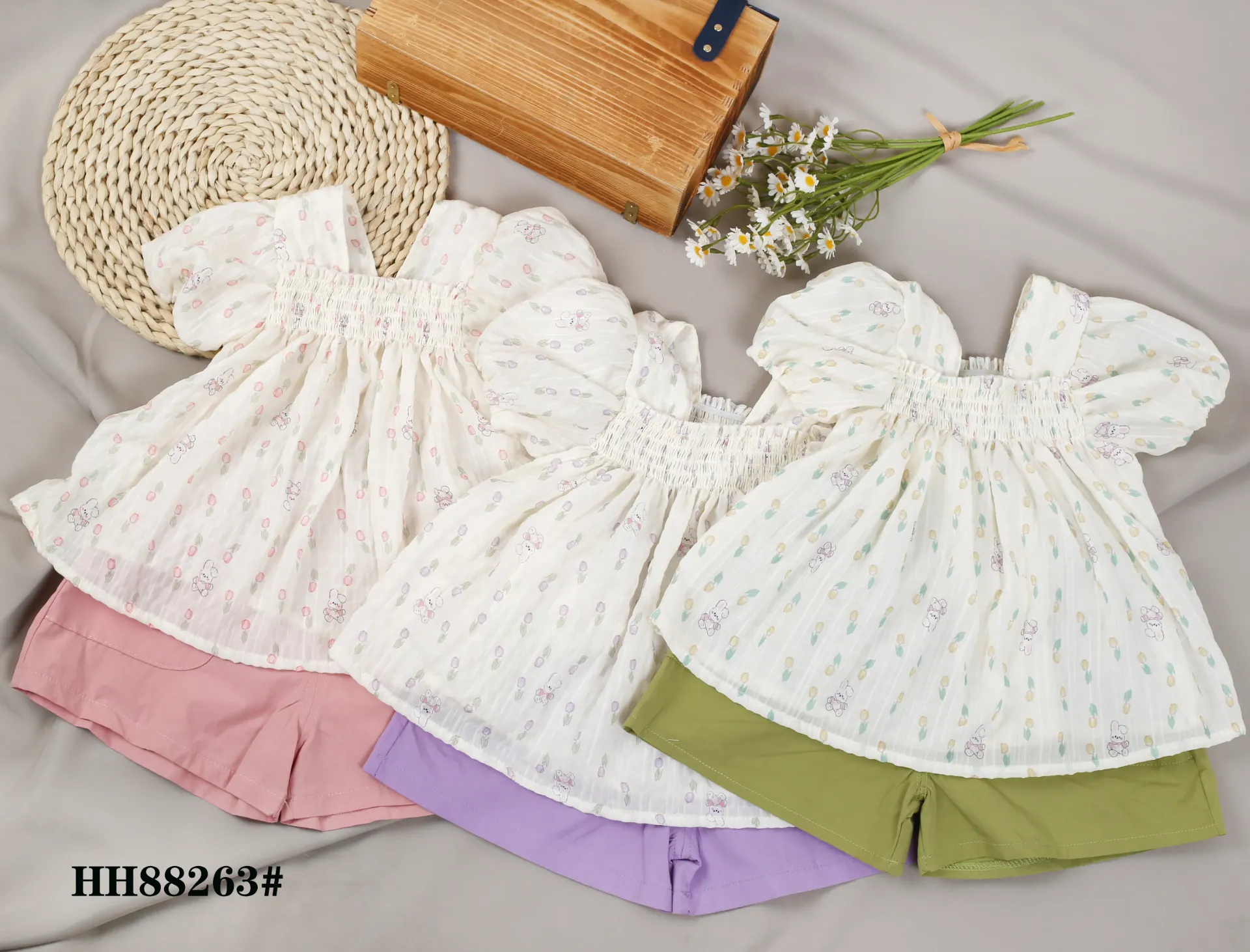 满印兔子花裙二件套