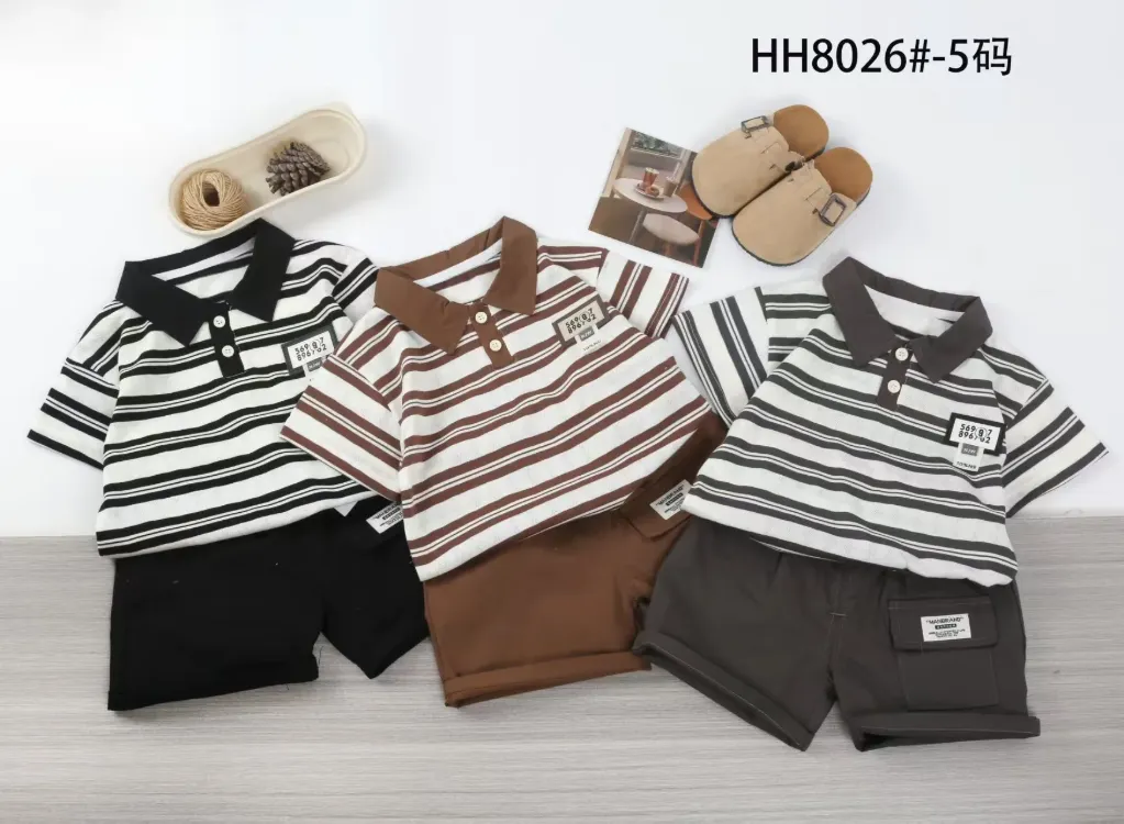 [260338026226] 56997标条纹短袖polo衫二件套 (黑色)