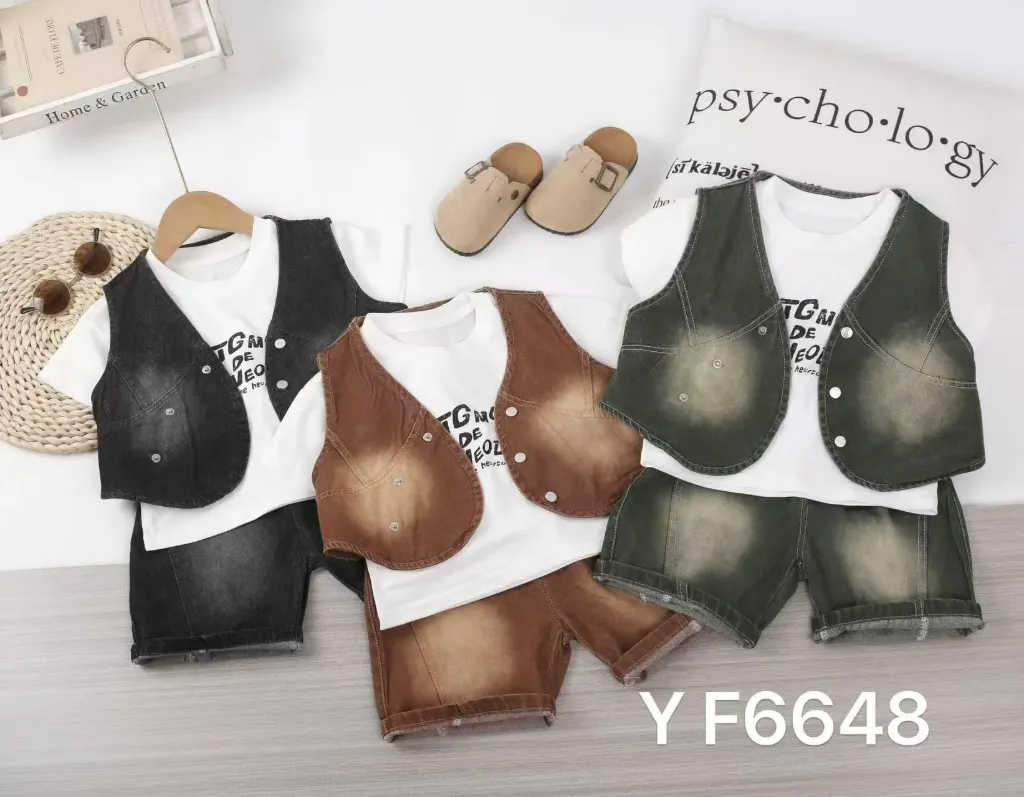 [250356648340] 三扣牛仔马甲三件套 (咖色)