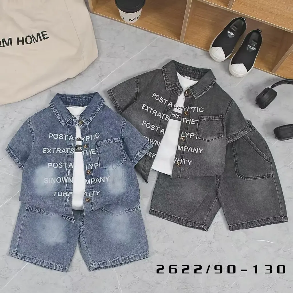 五行字母牛仔衬衫三件套