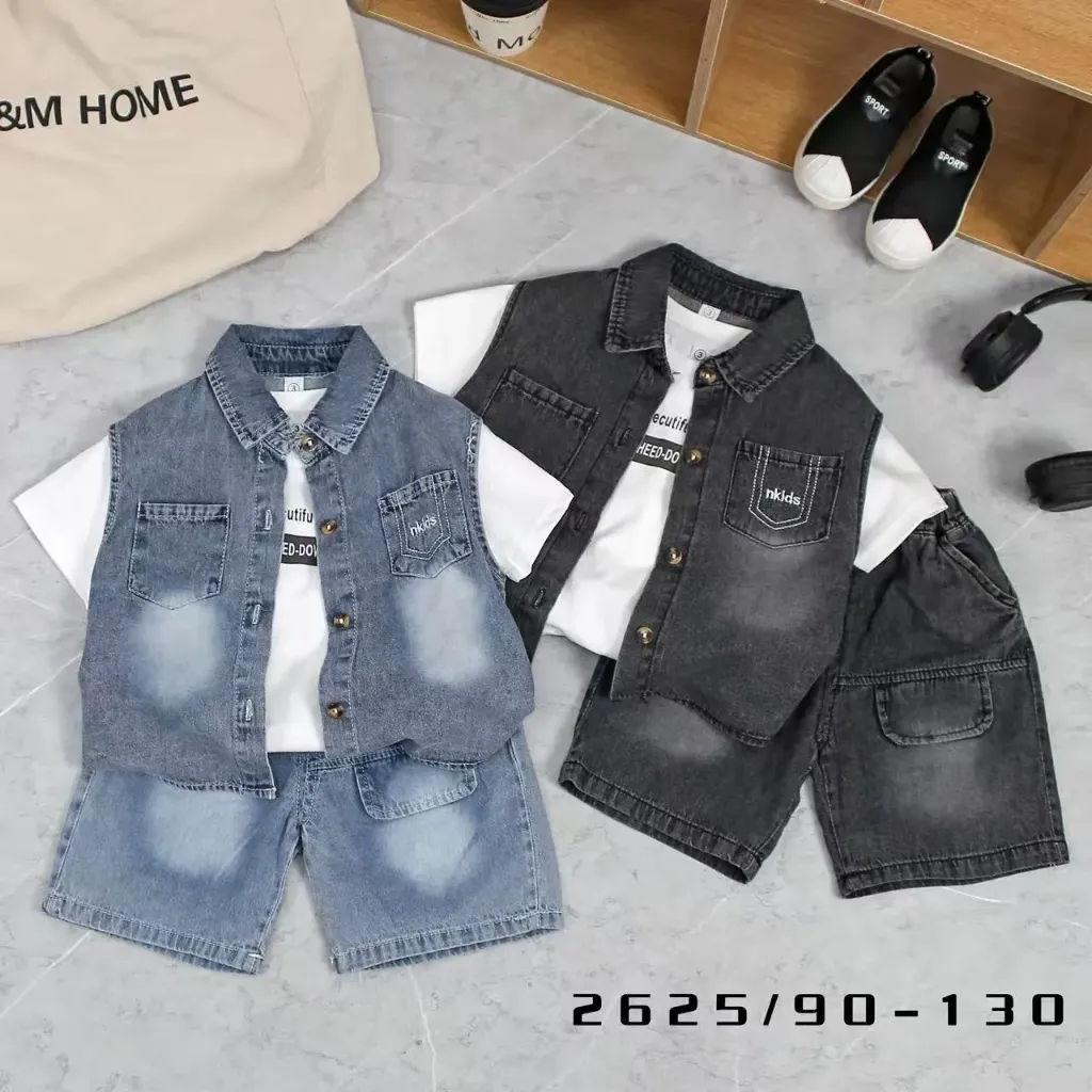 口袋nkids牛仔衬衫三件套