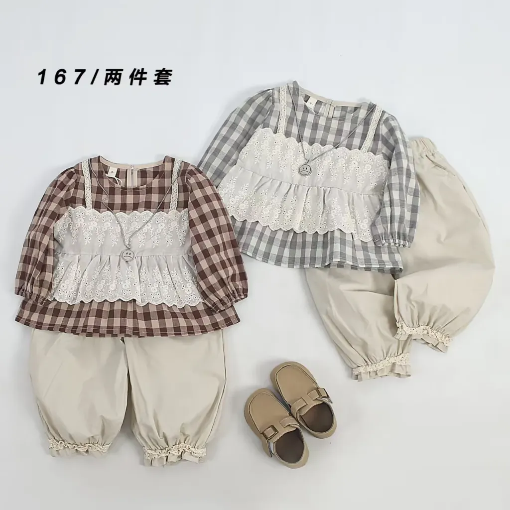 格子花边二件套