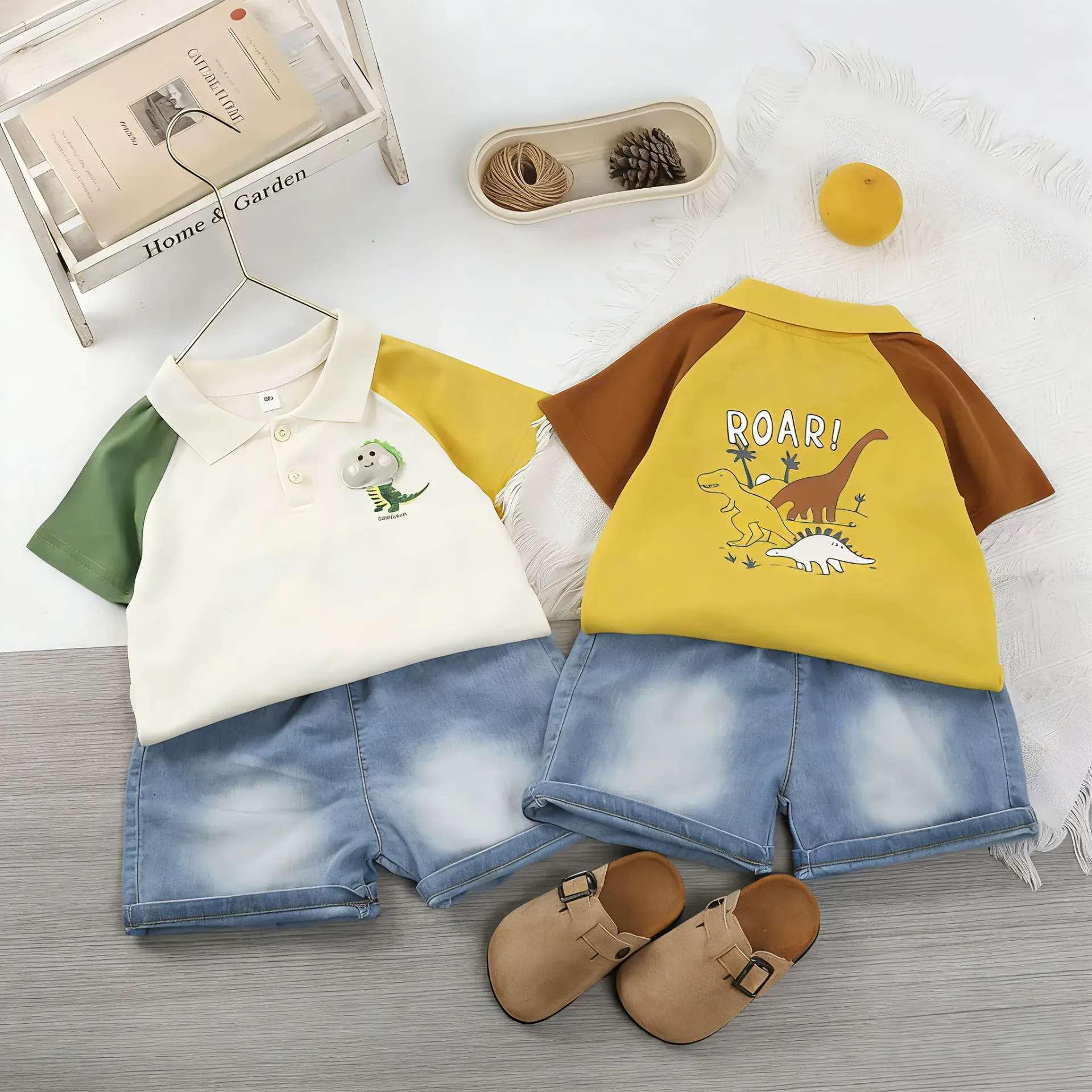 [260040758132] ROAR恐龙短袖二件套 (米色)