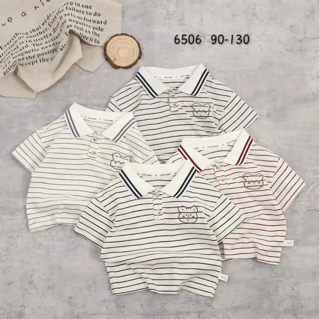 [250056506213] 绣熊头条纹短袖polo衫 (红色)